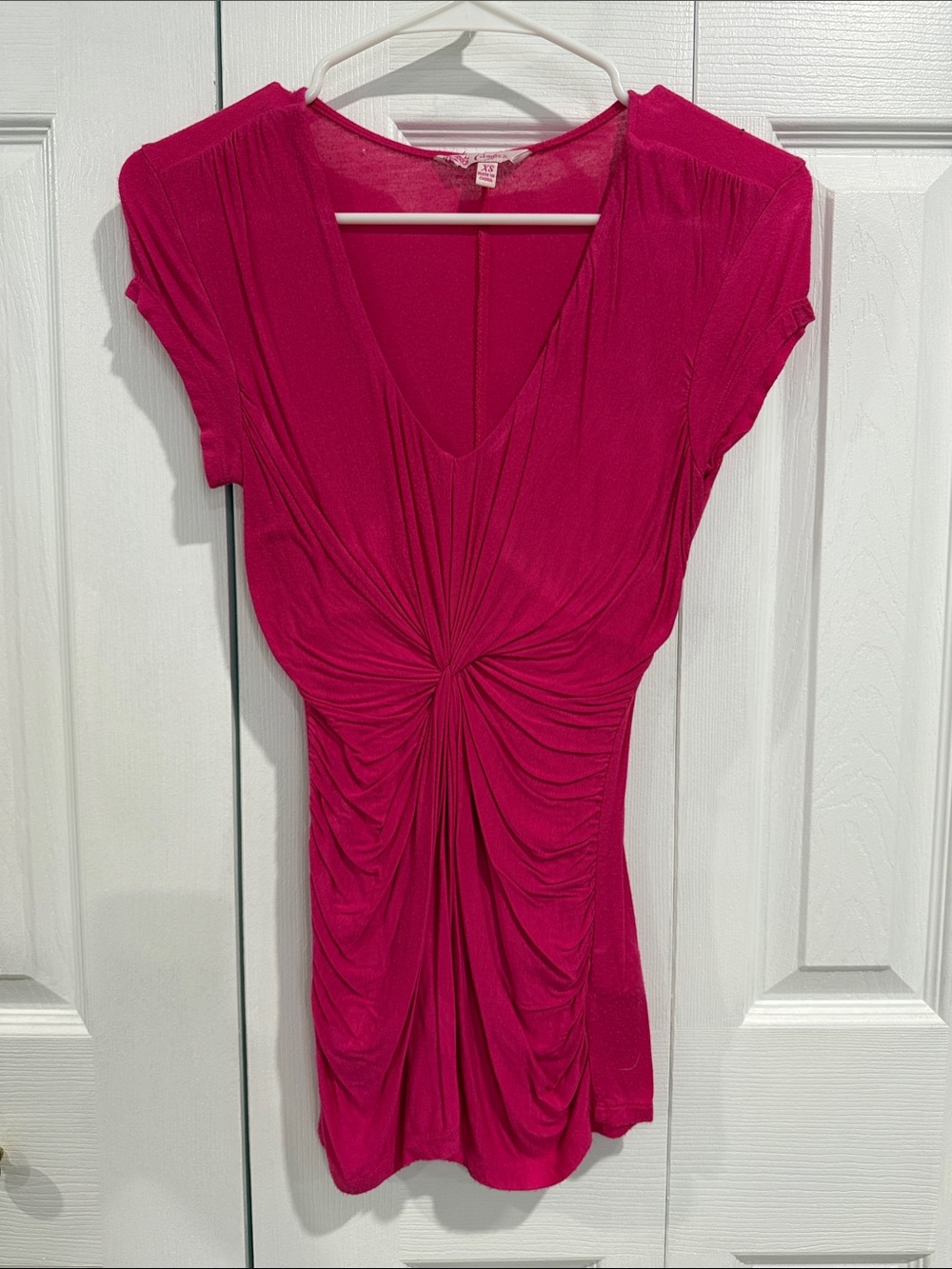 Candie's Hot Pink Twist-Front V-Neck Tunic